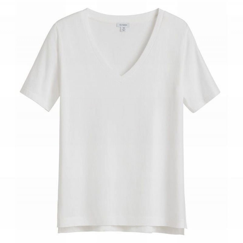 Tricouri Cuyana Pima V-Neck Tee Dama Albi | FWL1048SJ