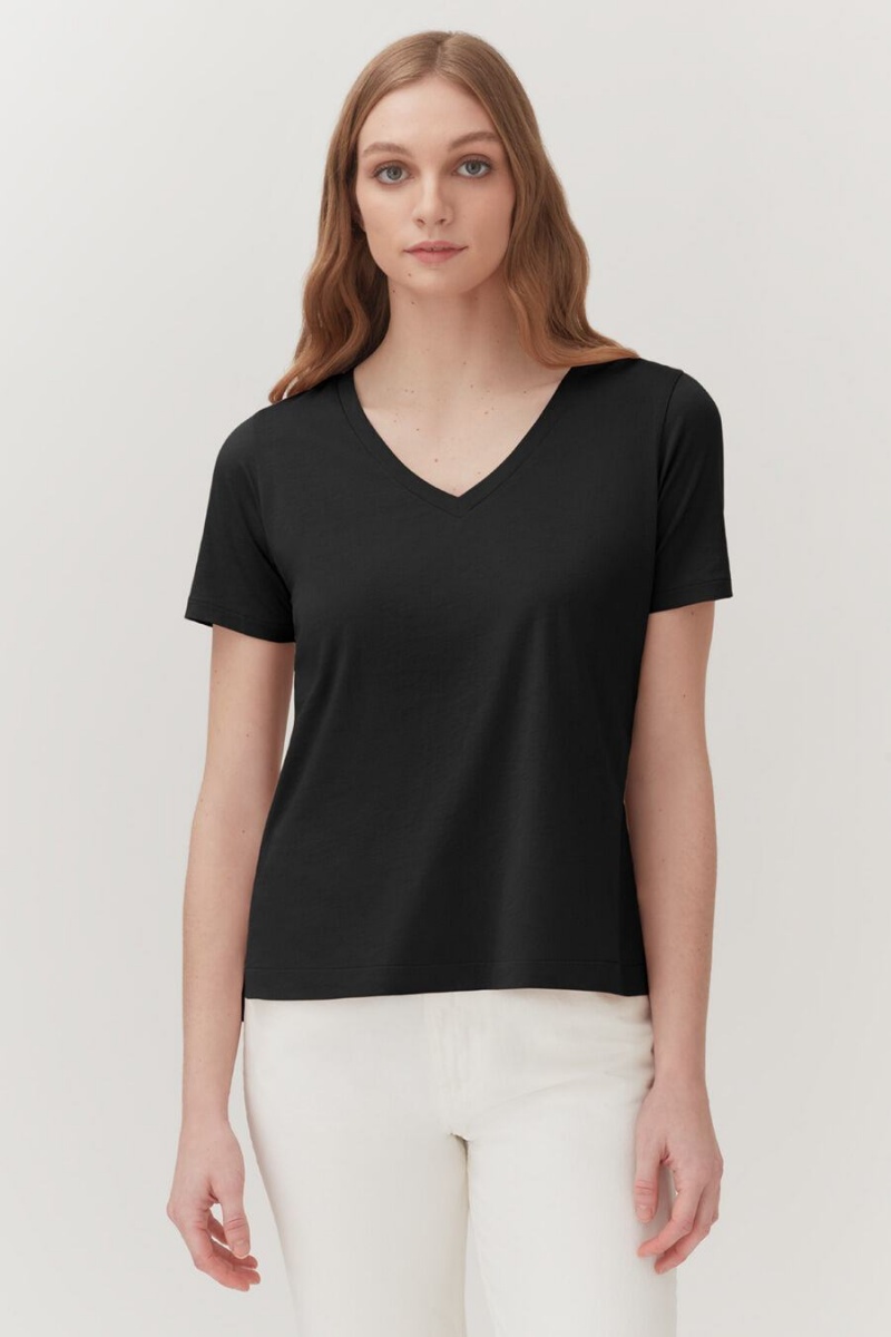 Tricouri Cuyana Pima V-Neck Tee Dama Negrii | AMY3084EO