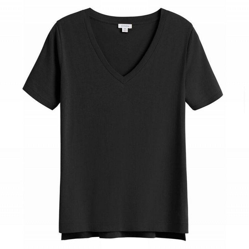 Tricouri Cuyana Pima V-Neck Tee Dama Negrii | AMY3084EO