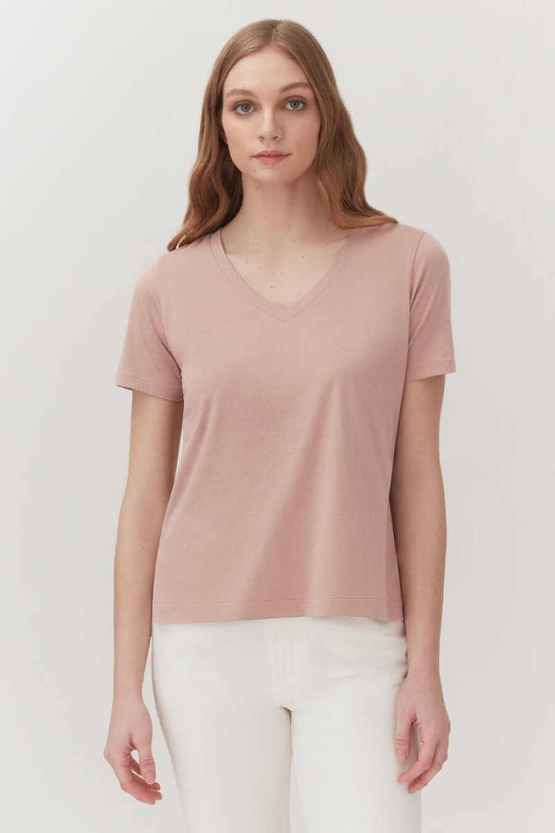 Tricouri Cuyana Pima V-Neck Tee Dama Roz | XDR7684YR