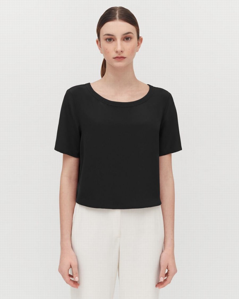 Tricouri Cuyana Silk Cropped Crewneck Tee Dama Negrii | HSK4964BY