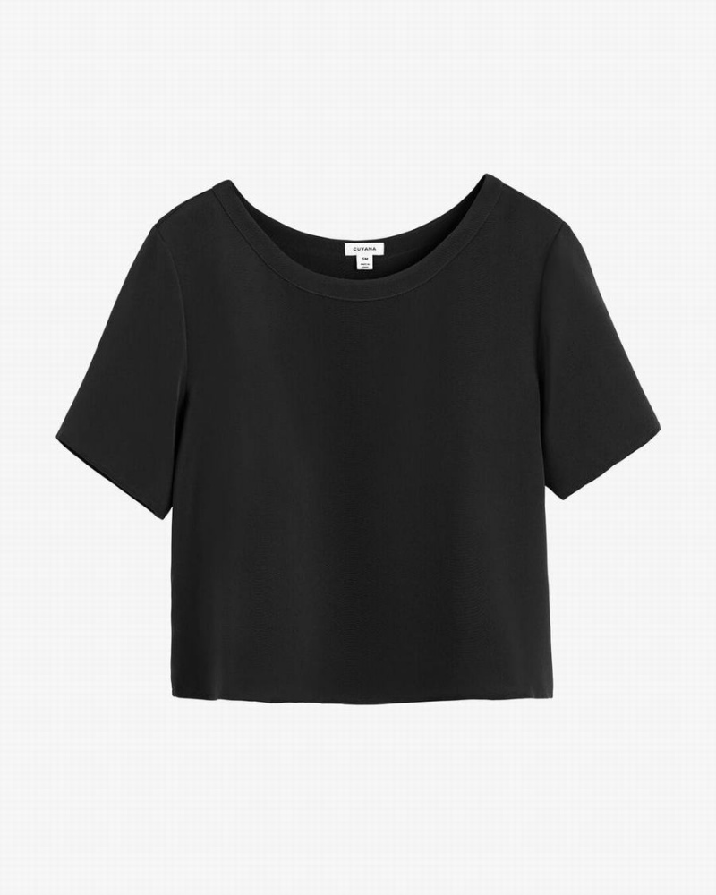 Tricouri Cuyana Silk Cropped Crewneck Tee Dama Negrii | HSK4964BY