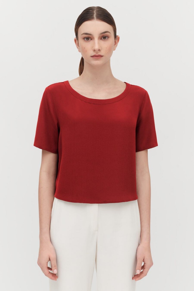 Tricouri Cuyana Silk Cropped Crewneck Tee Dama Rosii | WVY821QB