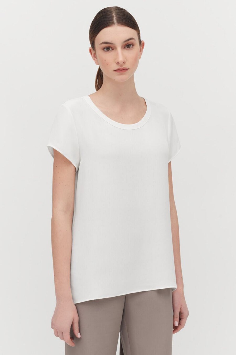 Tricouri Cuyana Silk High-Low Tee Dama Albi | CMS2999PH