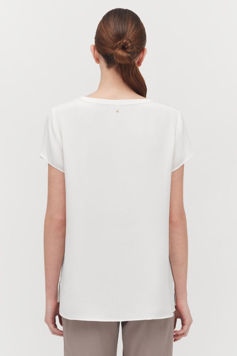 Tricouri Cuyana Silk High-Low Tee Dama Albi | CMS2999PH