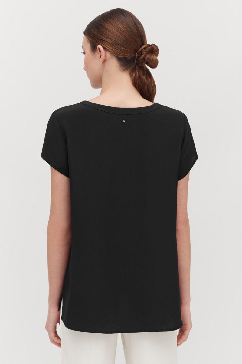 Tricouri Cuyana Silk High-Low Tee Dama Negrii | UDC991PT