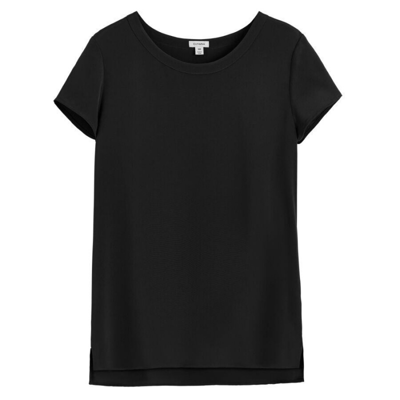 Tricouri Cuyana Silk High-Low Tee Dama Negrii | UDC991PT