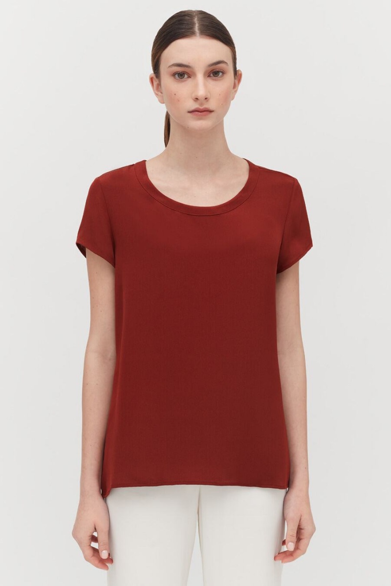 Tricouri Cuyana Silk High-Low Tee Dama Rosii Inchis | XZW9260WW