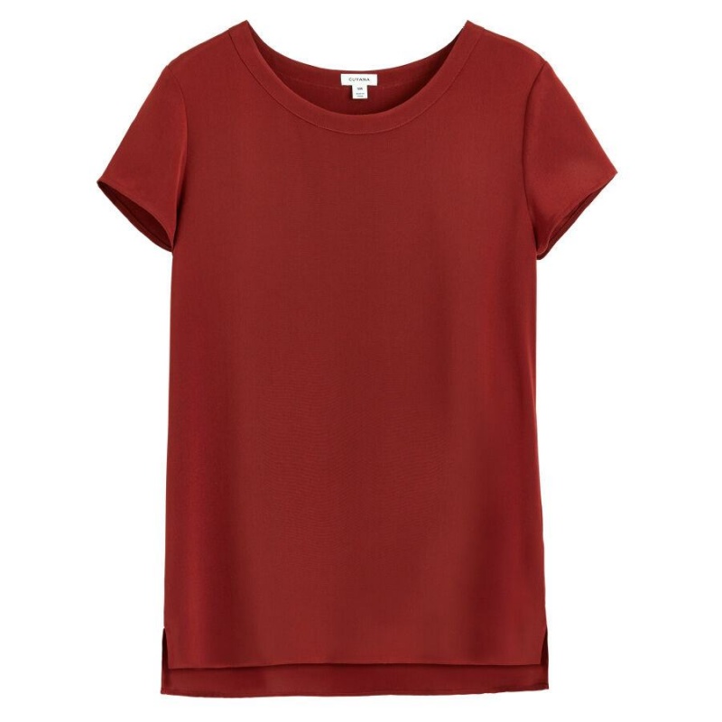 Tricouri Cuyana Silk High-Low Tee Dama Rosii Inchis | XZW9260WW