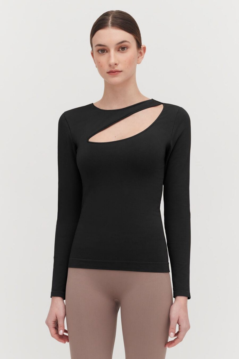 Tricouri Cuyana Stretch Long Sleeve Tee Dama Negrii | USG5542TM