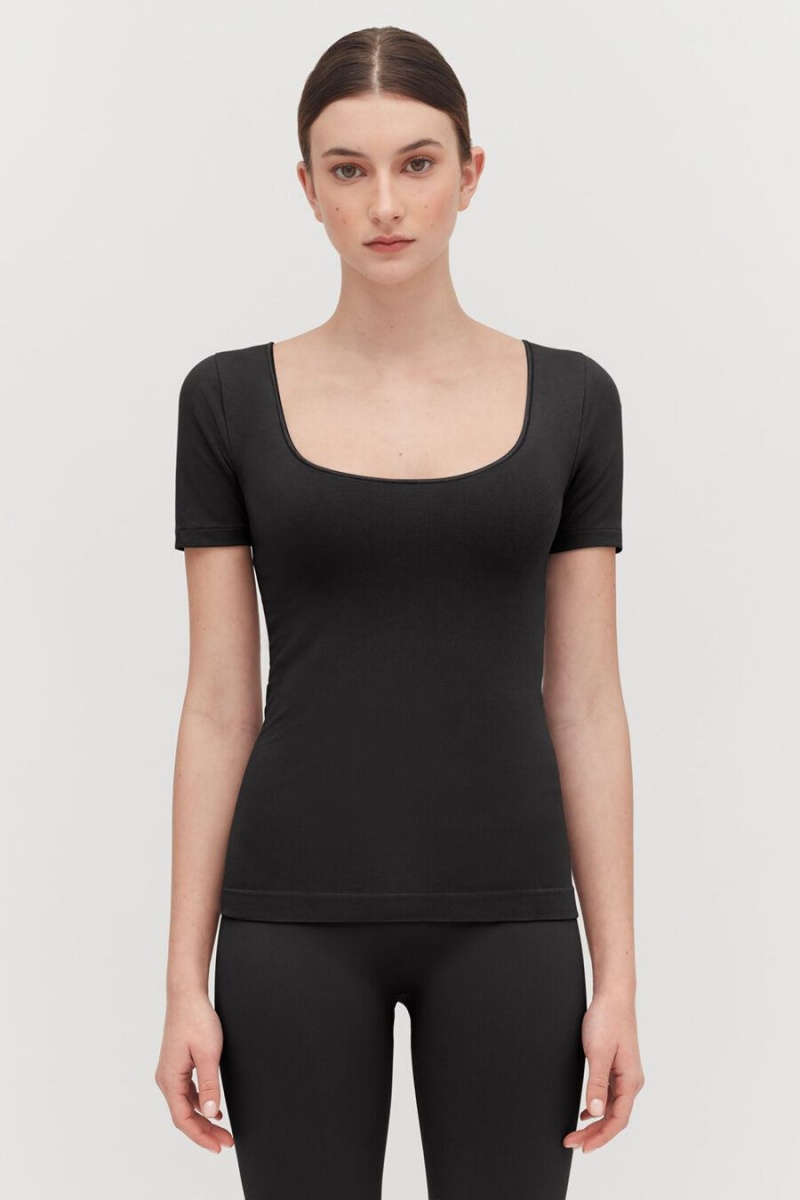 Tricouri Cuyana Stretch Scoop Neck Tee Dama Negrii | CGJ3744OZ