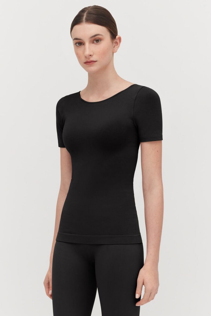 Tricouri Cuyana Stretch Scoop Neck Tee Dama Negrii | CGJ3744OZ