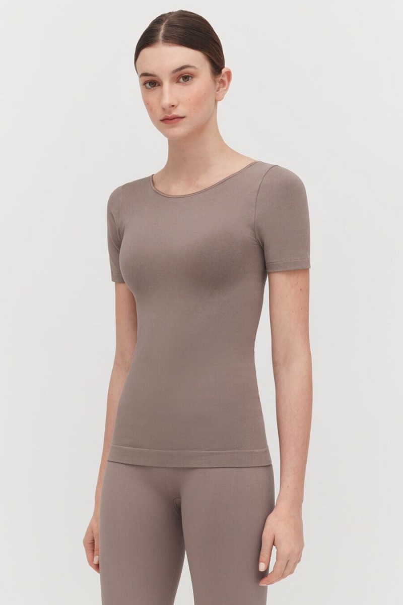 Tricouri Cuyana Stretch Scoop Neck Tee Dama Maro Deschis | DAK1828YL